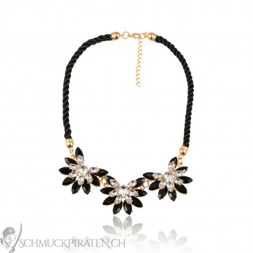 Halskette für Damen in schwarz und gold mit Blumen-Bild 1
