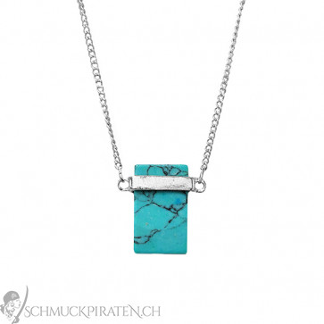 Lange Kette in silber mit eckigem Stein in marmoriertem türkis-Bild 1