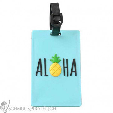 Koffer Tag in hellblau mit Aloha und Ananas-Bild 1
