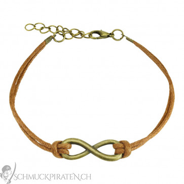 Lederarmband mit Infinity Zeichen in gold und braun