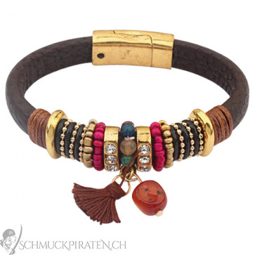 Damen Lederarmband in braun mit gold-Bild 1