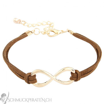 Lederarmband mit Infinity Zeichen in gold und braun