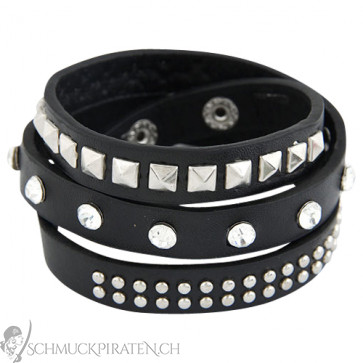 Damen Lederarmband in schwarz mit silbernen Nieten - Bild 1