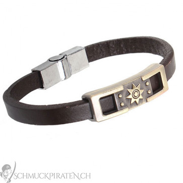 Herren Armband aus braunem Kunstleder mit Sonnensymbol-Bild 1