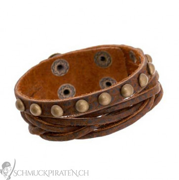 Herren Lederarmband in braun mit goldenen Elementen- Bild1