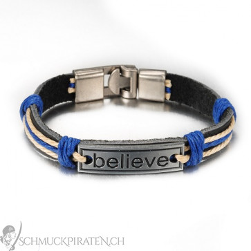 Männer Lederarmband in schwarz, blau und silber-Bild 1