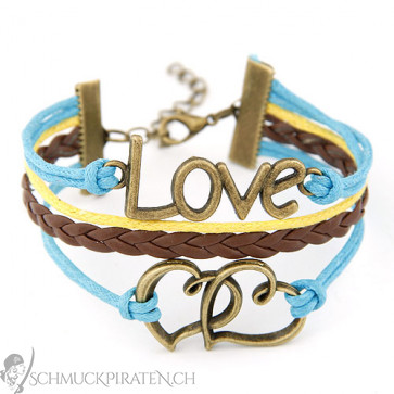 Damen Lederarmband in braun und blau mit Love Schriftzug-Bild 1