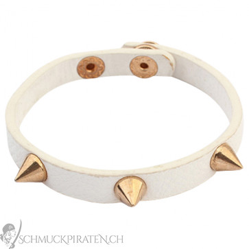 Damen Lederarmband in weiss mit goldenen Nieten-Bild 1