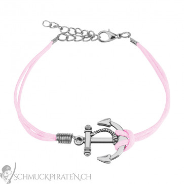 Damen Lederarmband in rosa mit Anker in silber