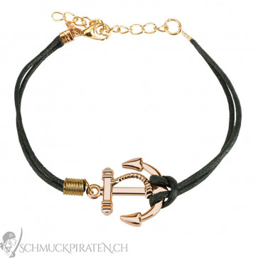 Damen Lederarmband in schwarz mit goldenem Anker-Bild 1