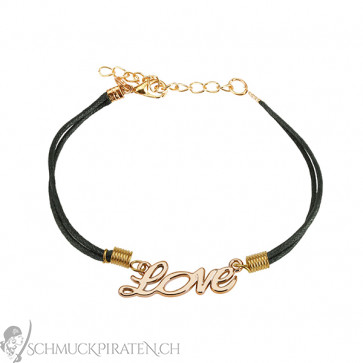 Lederarmband in schwarz mit goldenem Love Schrifzug