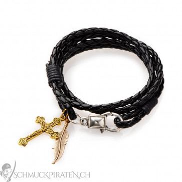 Herren Lederarmband in schwarz mit Kreuz-Bild 1