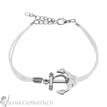 Damen Lederarmband in weiss mit Anker in silber