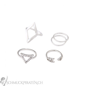 Damen Midi Ring Set in silber mit Strass-Bild 1