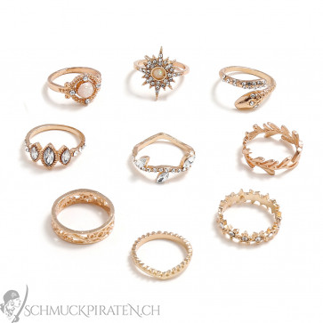 Midi Ring Set "Majestic" 9-teilig goldfarben & Strass-Bild1