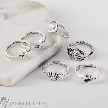 Midi Ring Set "Silver Sea" 6-teilig silberfarben Vintage-Bild3