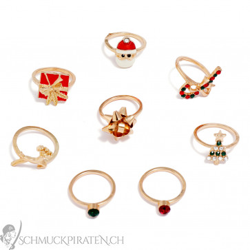 Midi Ring Set "Xmas" 8-teilig goldfarben mit Weihnachtsmotiven1