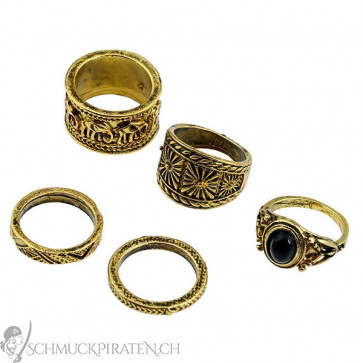 Midi Ring Set in altgold mit schwarzem Stein