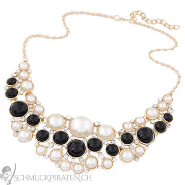 Statementkette für Damen "Black & White Bubbles" in gold