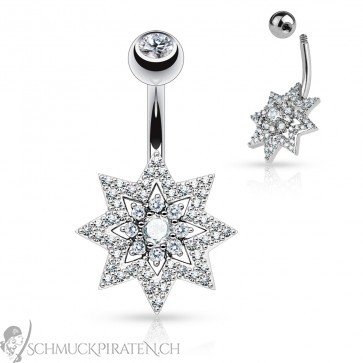 Bauchnabelpiercing "Star" silberfarben mit Kristallen 