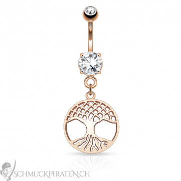 Bauchnabelpiercing Tree of Life rosègoldfarben mit Kristall