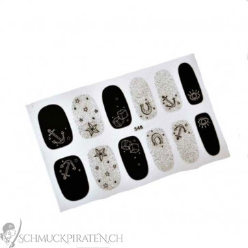 Nagelsticker Set 12-teilig in schwarz mit Glitzer