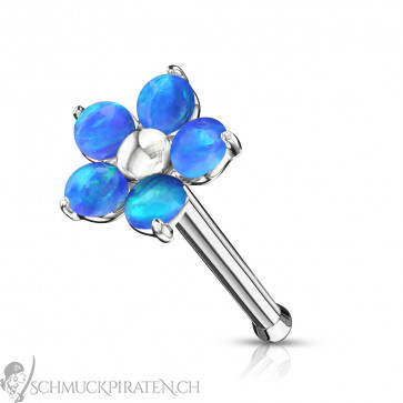 Nasenpiercing "Flower" aus Edelstahl mit blauen Glitzeropalen-Bild 1