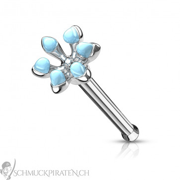 Nasenpiercing "Little Flower" aus Edelstahl mit blauen Steinen-Bild 1