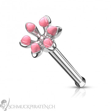 Nasenpiercing "Little Flower" aus Edelstahl mit pinkfarbenen Steinen-Bild 1