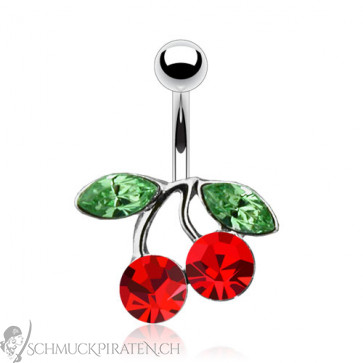 Bauchnabelpiercing Cherry silberfarben und rot