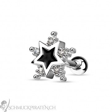 Ohrpiercing Tragus in silber mit Stern und Strass -Bild 1