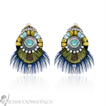 Klipp Ohrringe für Damen "Stone & Feather" blau - Bild1
