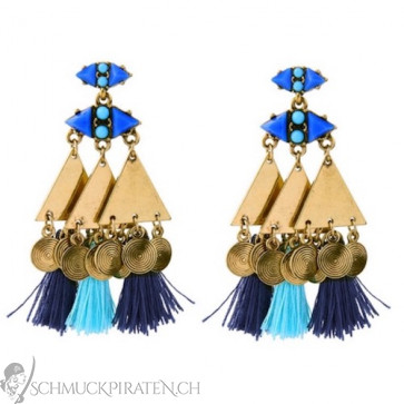 Ohrringe im Boho Style in altgold und blau-Bild 1