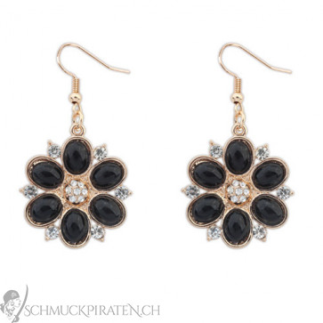Damen Ohrringe im Blumenlook in gold und schwarz-Bild 1