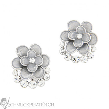 Damen Ohrringe in silber mit Blume und Strass-Bild 1