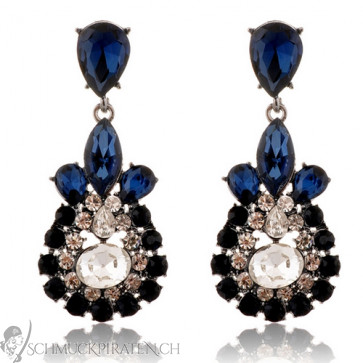 Damen Ohrringe in schwarz und blau mit Strass-Bild 1