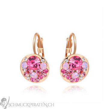 Damen Ohrringe in rosegold mit rosa Steinen-Bild 1
