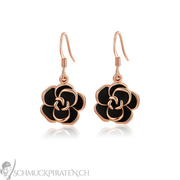 Damen Ohrringe in rosegold mit schwarzer Blume