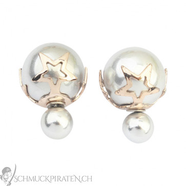 Ohrringe Doppelte Perle in silber mit Sternen-Bild 1