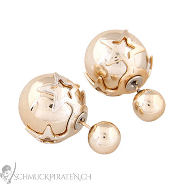 Ohrringe mit grosser und kleiner Perle in gold-Bild 1