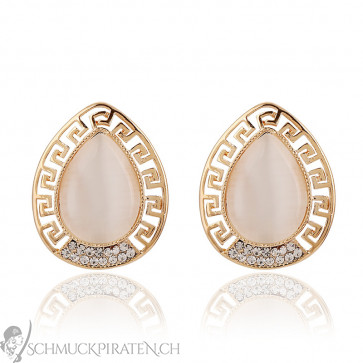 Damen Ohrstecker in gold mit Stein in weiss und Strass-Bild 1