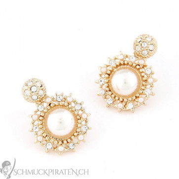 Damen Ohrringe in gold mit weisser Perle - Bild 1
