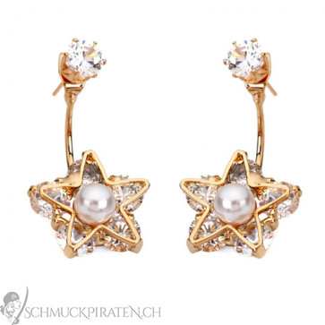 Damen Ohrringe in gold mit Sternen und Strass-Bild 1