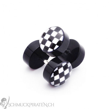 Fake Plugs Herren Acryl mit Karo Motiv-8mm