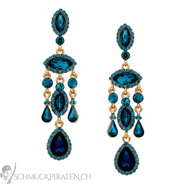 Lange Ohrhänger in gold mit blauen Steinen