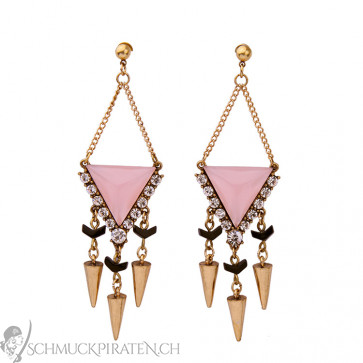 Lange Ohrringe in gold mit rosa Dreieck-Bild 1