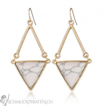 Lange Ohrringe im Dreieck Design mit weiss marmoriertem Stein