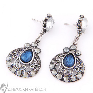 Damen Vintage Ohrringe in silber mit blauem Stein-Bild 1