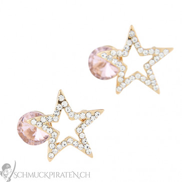 Damen Ohrringe Sterne in gold und Steinen in rosa - Bild 1