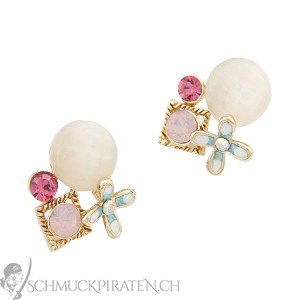 Damen Ohrringe in gold rosa und blau